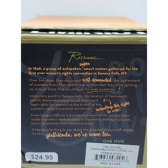 Feminist You Go Girl Commuter Pink Porcelain Mug 8 Oz w/ Black Silicone Lid NIB - Picture 8 of 9